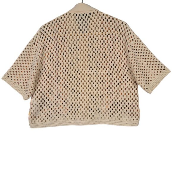 NEW Sandro Sacramento Crochet Knit Luke Button-Up Sweater in Beige Size Small - Picture 3 of 11